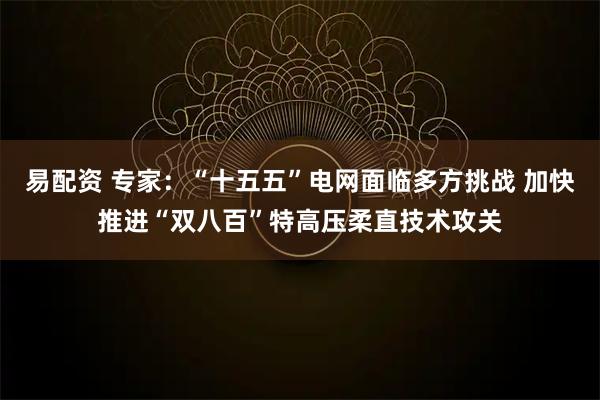 易配资 专家：“十五五”电网面临多方挑战 加快推进“双八百”特高压柔直技术攻关